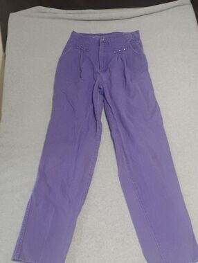 High-Rise Purple Women's Jeans with Pleated Front